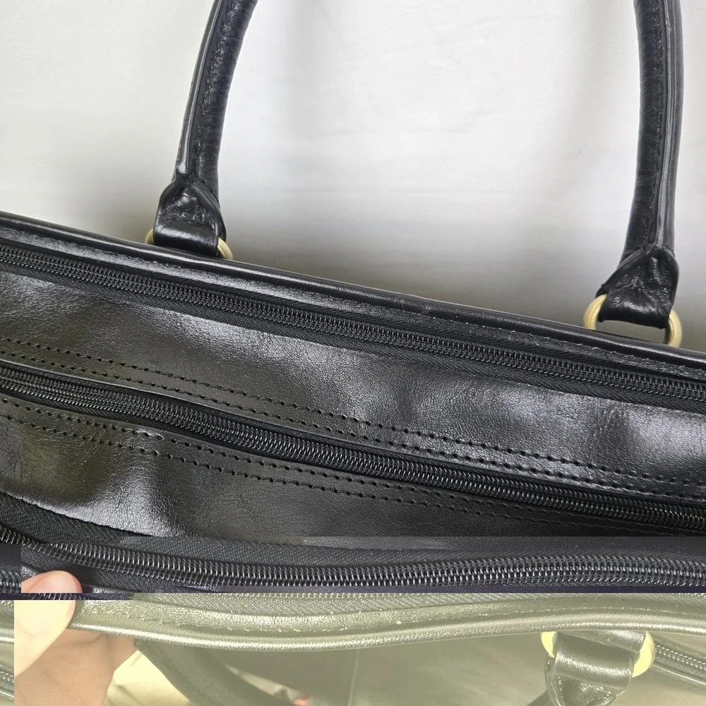 Banuce‎ Genuine Leather Briefcase Laptop Bag Black Business Tote Bag. No Strap